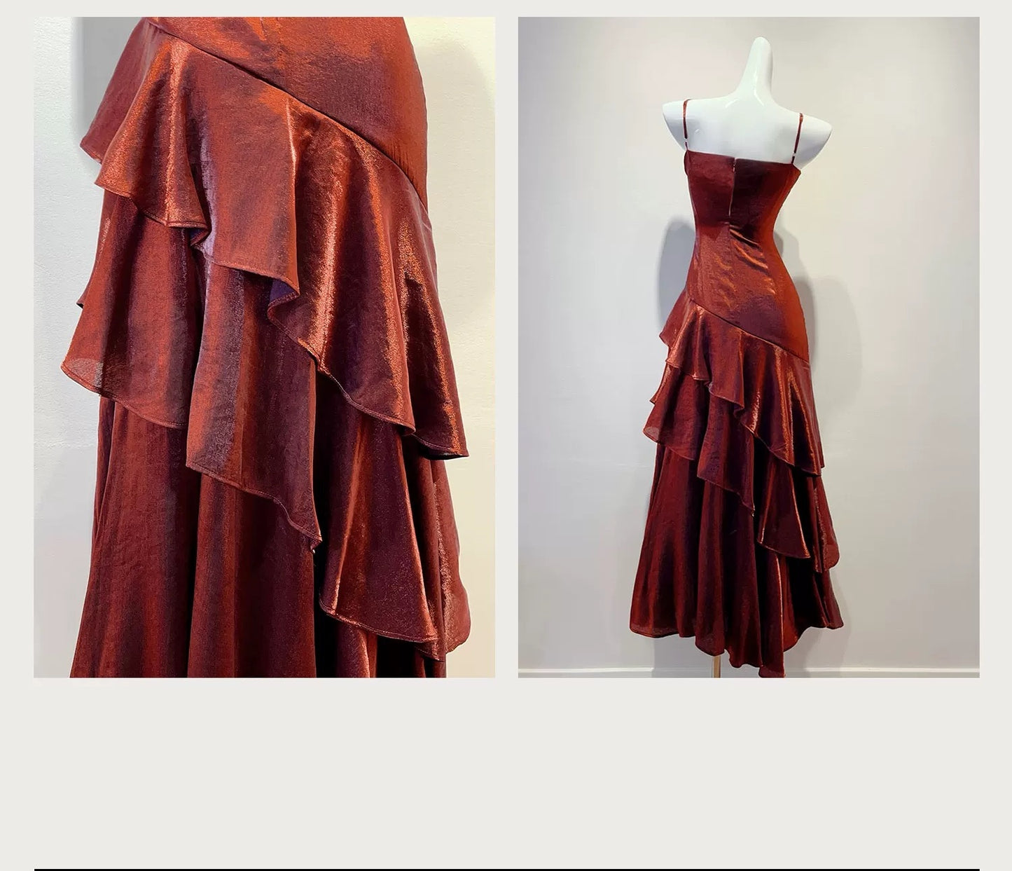 Artistic Mermaid Spaghetti Strap Burgundy Sleeveless Outdoor Semi Formal Summer Garden Beach Event Outfits Wedding Guest Dresses RB4953