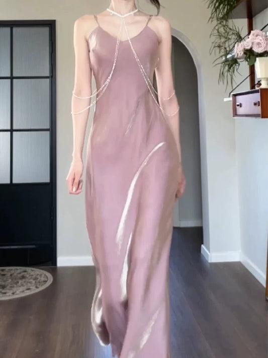Simple Sheath Spaghetti Straps Semi Formal Summer Garden Beach Spring Event Outfits Pink Wedding Guest Dresses RB4972