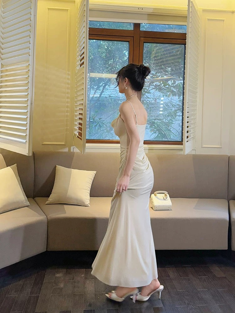 Timeless Mermaid Spaghetti Strap Ivory Date Night Outfit With Ruffled Outdoor Semi Formal Garden Beach Wedding Guest Dresses RB5017
