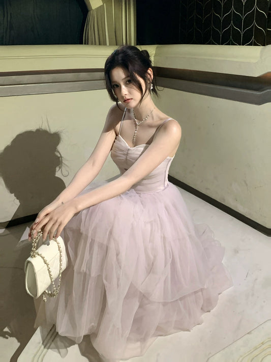Timeless A Line Spaghetti Strap Lilac With Ruffled Tulle Outdoor Semi Formal Summer Garden Beach Event Outfits Wedding Guest Dresses RB5009