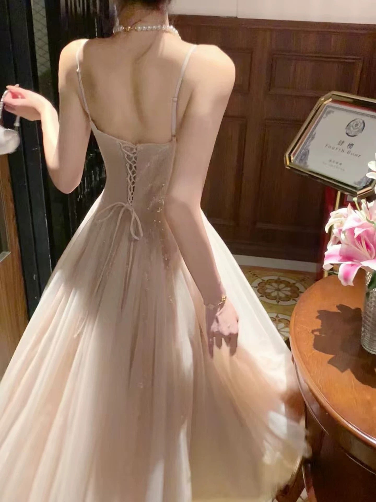 Sparkly A Line Spaghetti Strap Pink Sequin Sleeveless Date Night Outfits Outdoor Semi Formal Long Wedding Guest Dresses RB5049