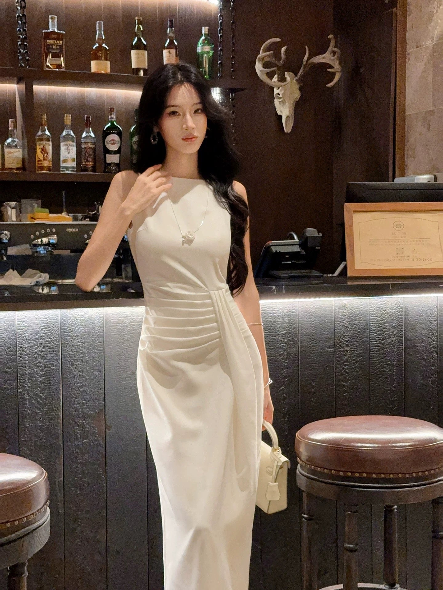 Timeless Sheath White Chiffon With Ruffled Outdoor Semi Formal Garden Beach Event Outfits Wedding Guest Dresses RB5068