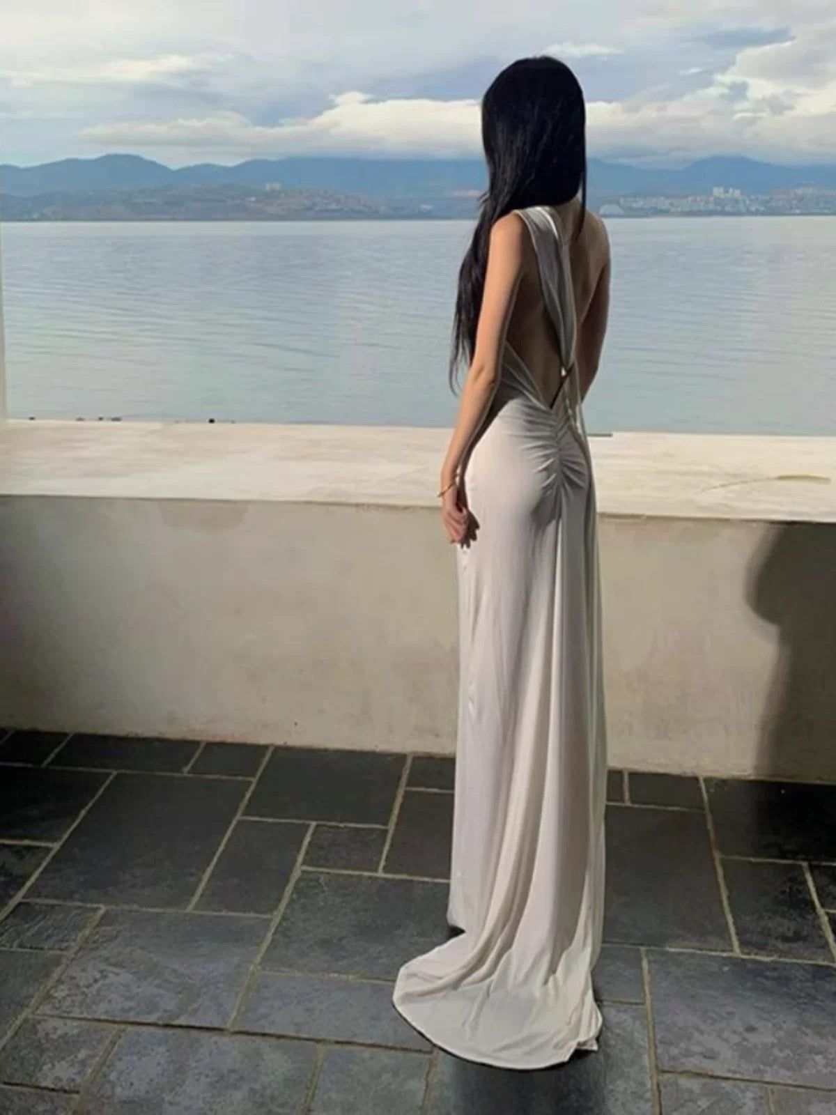 Sexy Mermaid One Shoulder White Chiffon Long Backless Date Night 18th Birthday Outfits Formal Prom Dresses RB5702