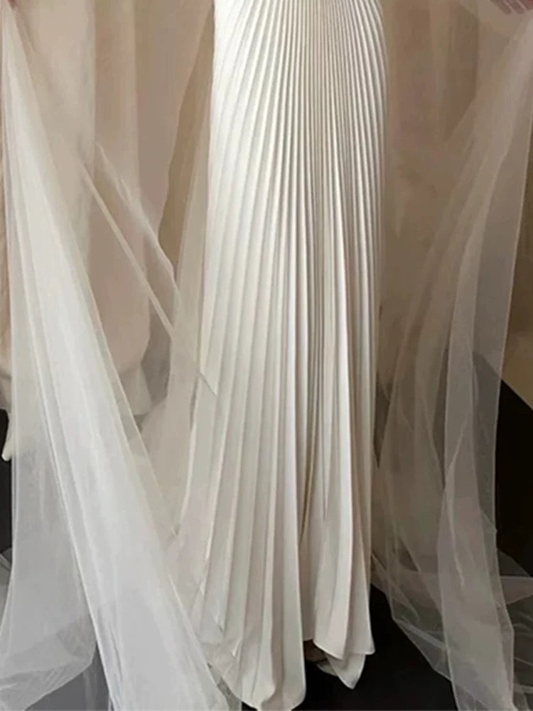 Simple A Line Spaghetti Strap White Tulle Wedding Bridal Dress Long Wedding Dresses RB5151