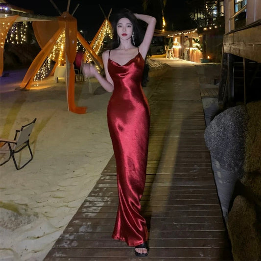 Einfache Abschlussballkleider Meerjungfrau Burgund Spaghettiträger Abendkleid Formell mit offenem Rücken Formelles Kleid N4008
