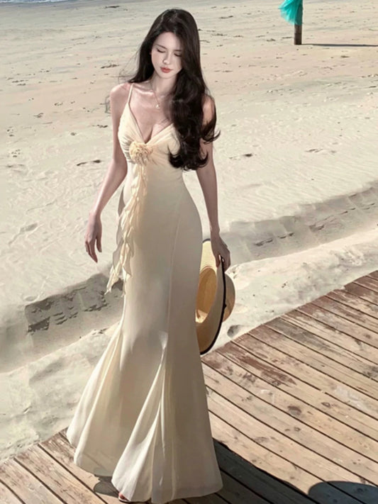 Elegante Abschlussballkleider Meerjungfrau Spaghettiträger mit Blumen Chiffon Abendkleid Abendkleid N4023