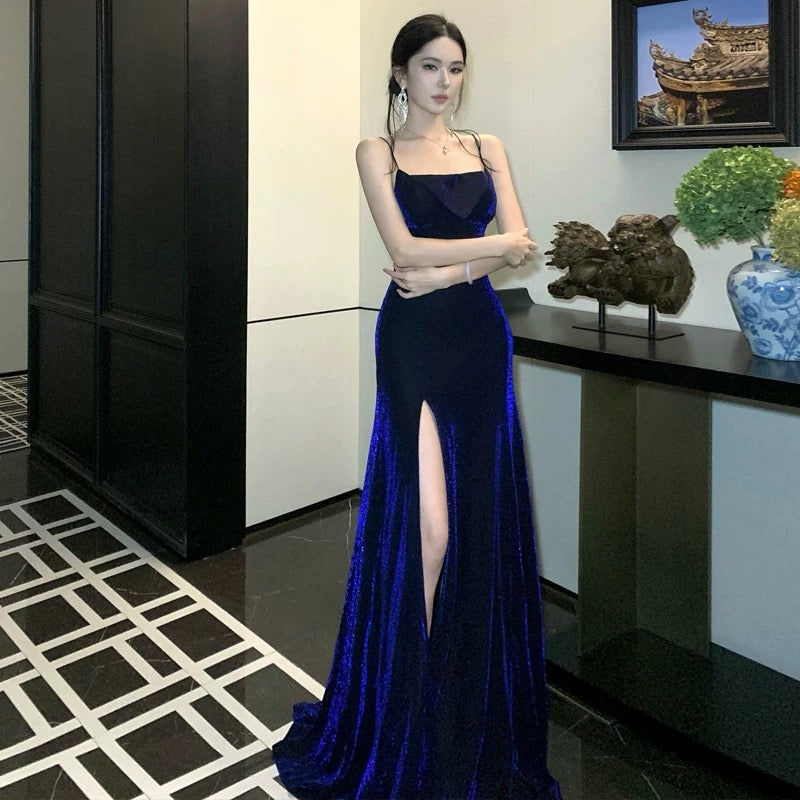 Robe de bal sirène à fines bretelles bleu roi, tenue élégante pour 21e anniversaire, robes de demoiselle d'honneur pour mariage estival N4040