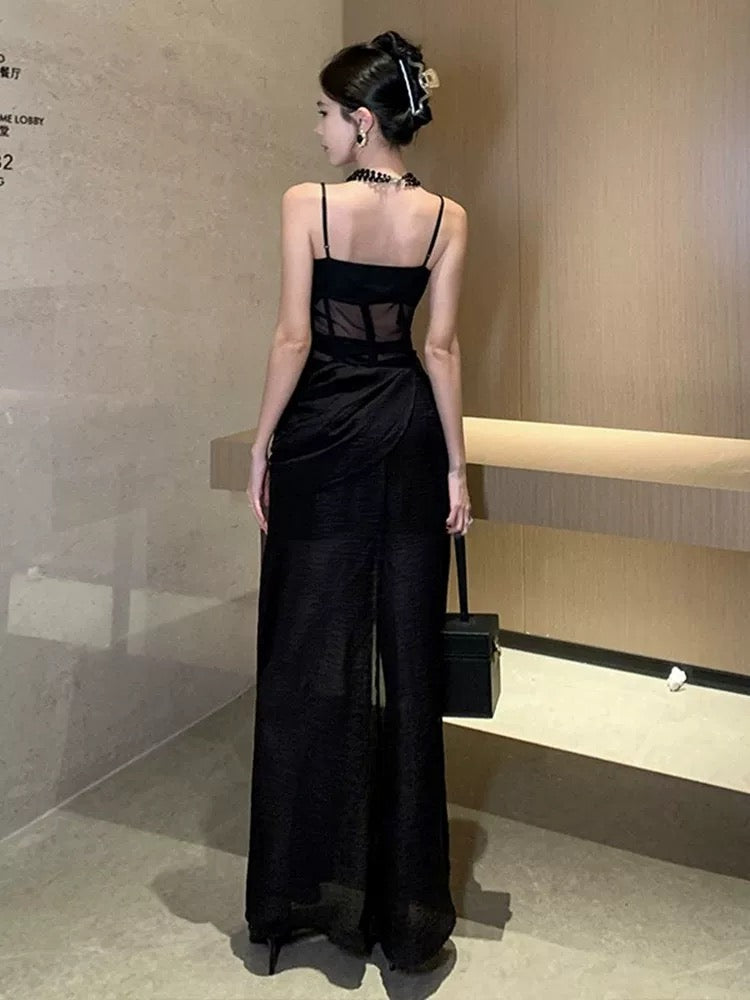Robe sirène sexy à bretelles fines noire pour 18e anniversaire, tenue élégante, robes d'invitée pour mariage d'été N4045