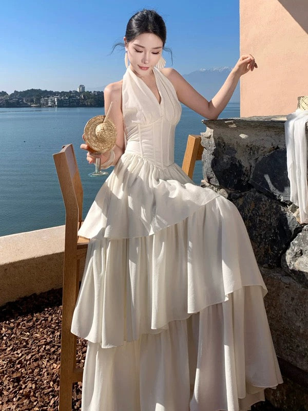 Robe de bal en mousseline blanche coupe trapèze, tenue élégante pour 21ème anniversaire, robes d'invitée de mariage d'été N4062