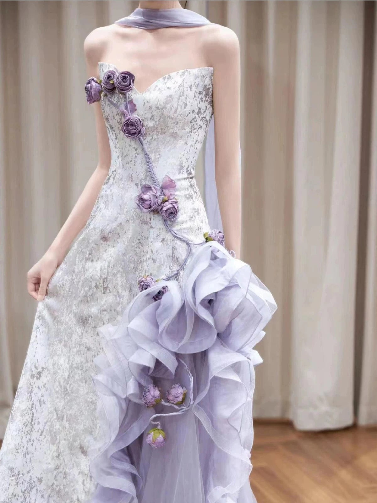 Sparkly Mermaid Sweetheart Lilac With Flowers Long Floor Length Evening Dresses Inspo Evening Outfits RB5164