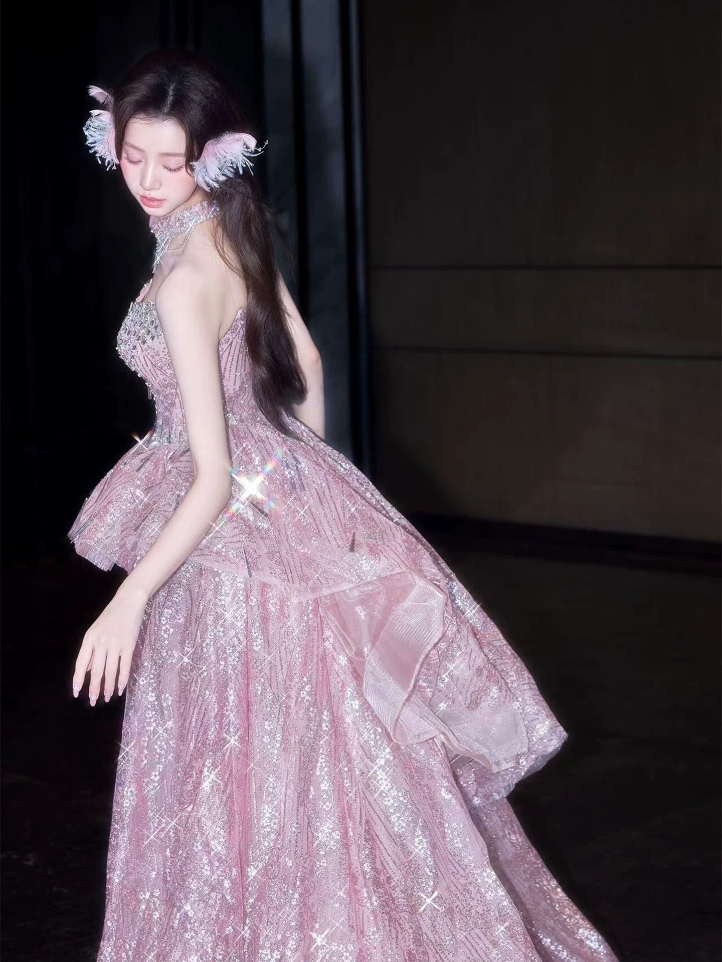 Princess Ball Gown Sweetheart Pink With Beads Date Night Evening Outfit Formal Prom Dresses RB5337
