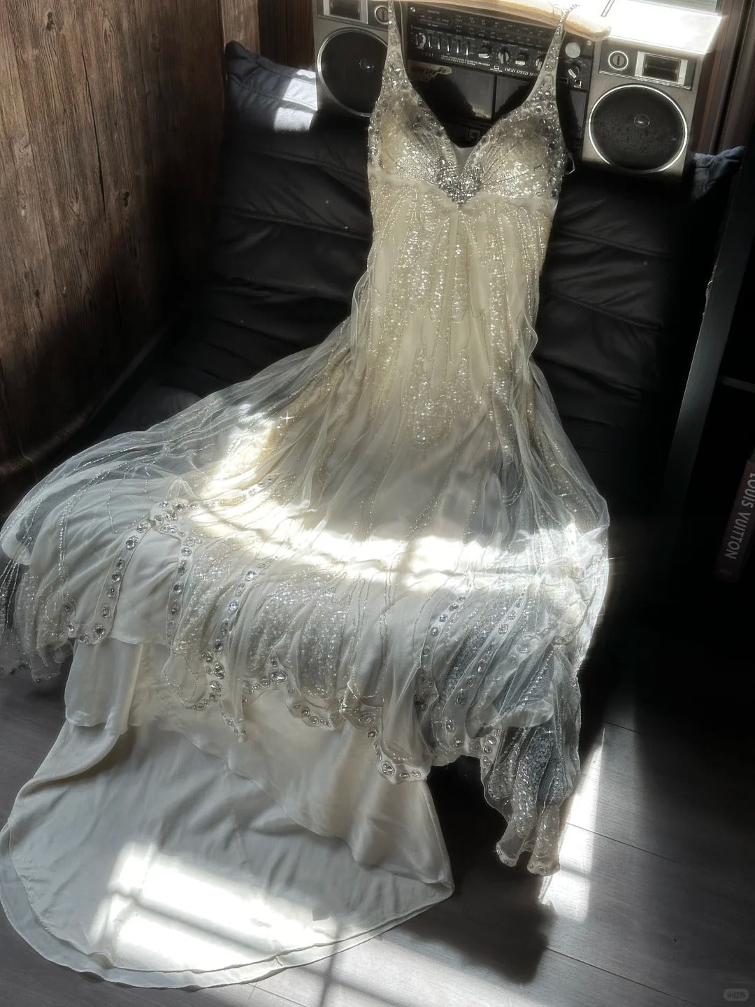 Charmante Abschlussballkleider Meerjungfrau Spaghettiträger Champagner Chiffon Bodenlang Abendoutfits N3584