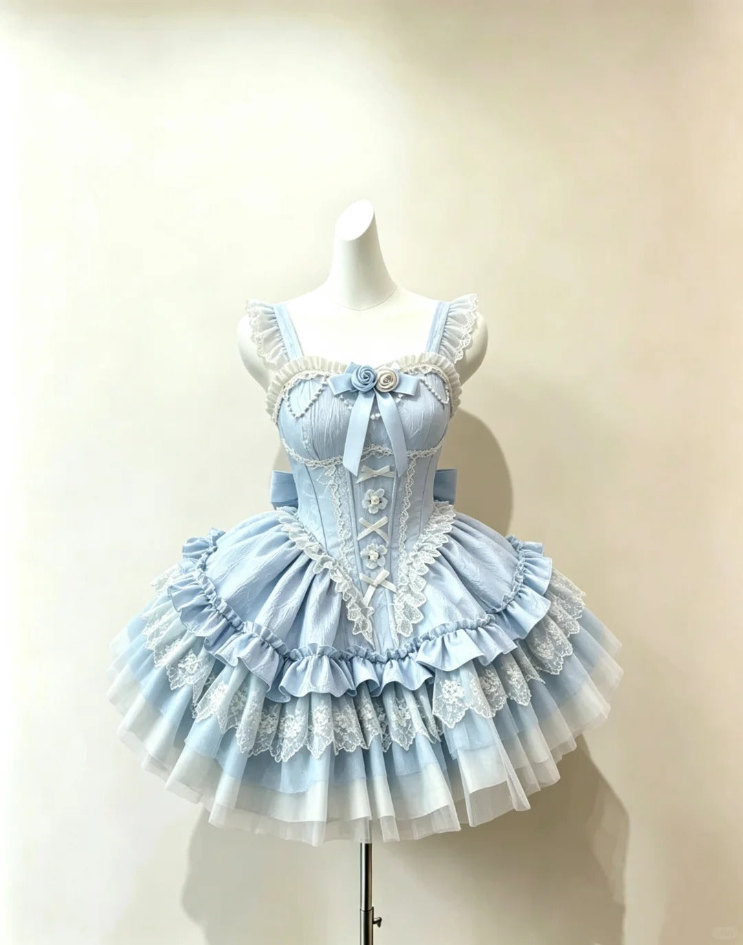 Robe Lolita Bleu Ciel Douce en Dentelle à Fleurs avec Encolure Carrée pour Bal de Promo, Robes de Cocktail et Tenues de Hoco RB4681