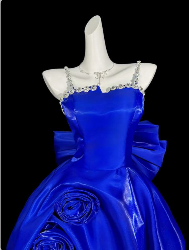 Niedliche Ballkleider Spaghetti-Träger Königlich Blau Kurz Mit Schleife Mini-Partykleid Abschlussballkleider N4318