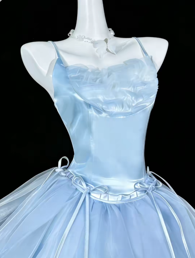Cute Ball Gowns Spaghetti Strap Light Sky Blue Short With Bow-knot Mini Party Dress Homecoming Dresses N4324