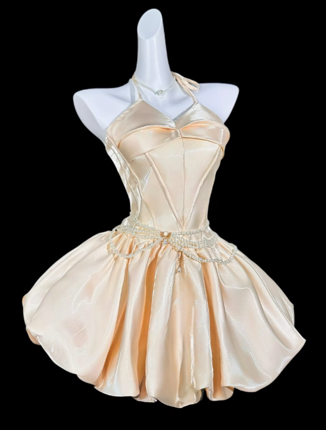Douce Robe de Bal Licou Rose sans Manches Courte Mini Fête Cocktail Robe de Rentrée N4370