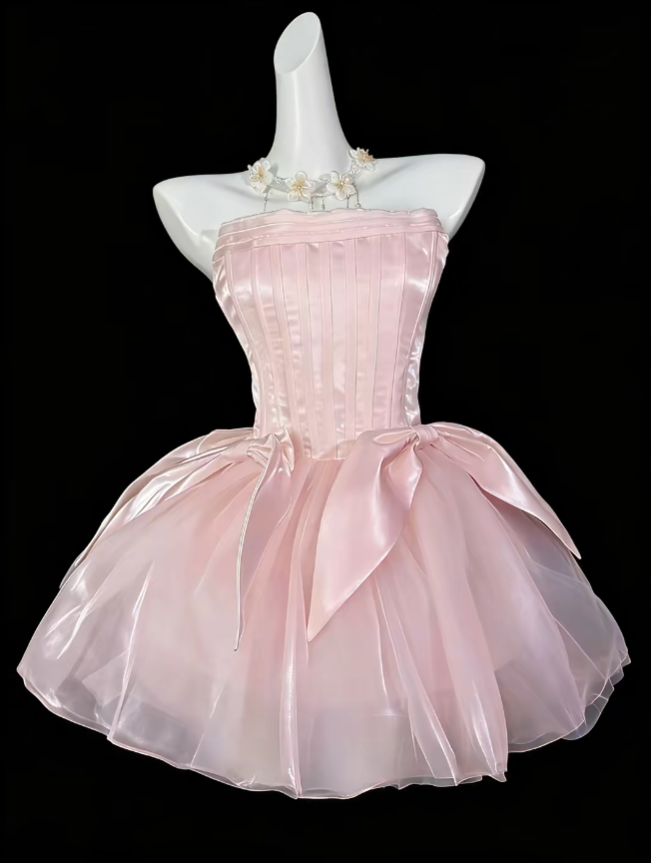 Jolie Robe de Bal Courte Mini sans Bretelles Bleu Ciel Clair pour Bal de Promo Lycée Fête de Rentrée N4470