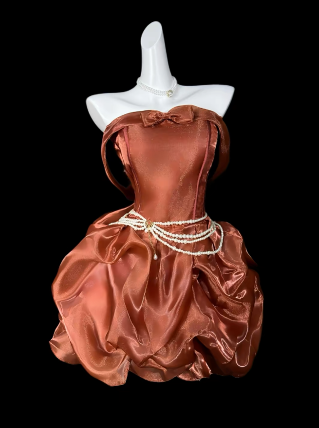 Süßes Ballkleid Trägerlos Braun Kurz Mini Mit Perlenbesatz Party Cocktail Homecoming Kleider N4385
