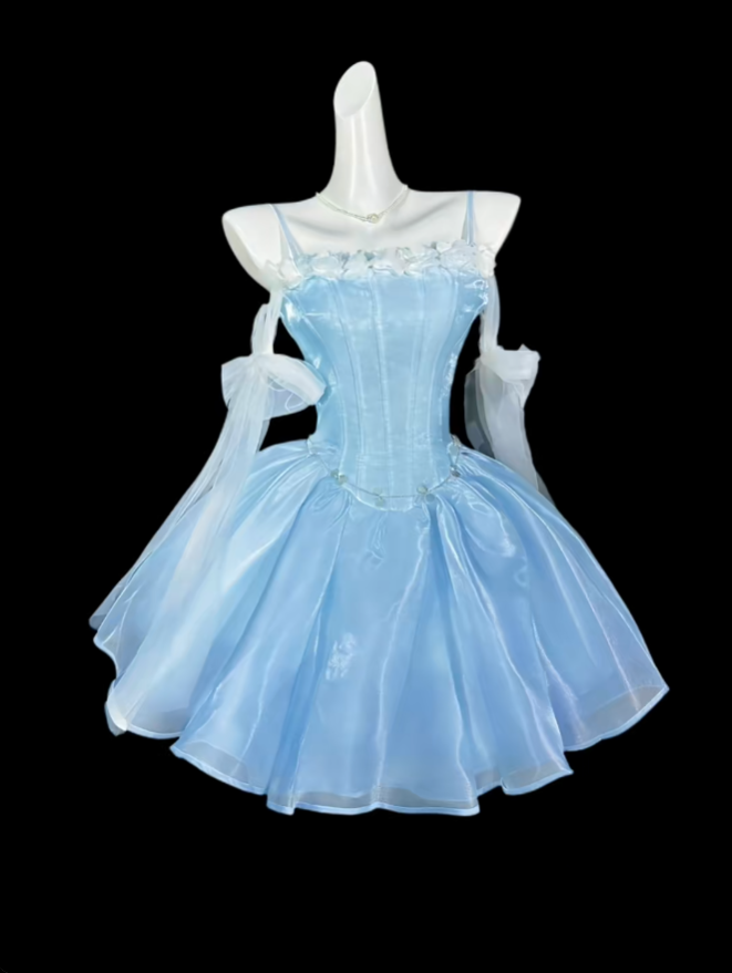 Einzigartige Ballkleider Spaghettiträger Blau Kurze Mini-Party-Abschlussball-Heimkehrkleider N4425