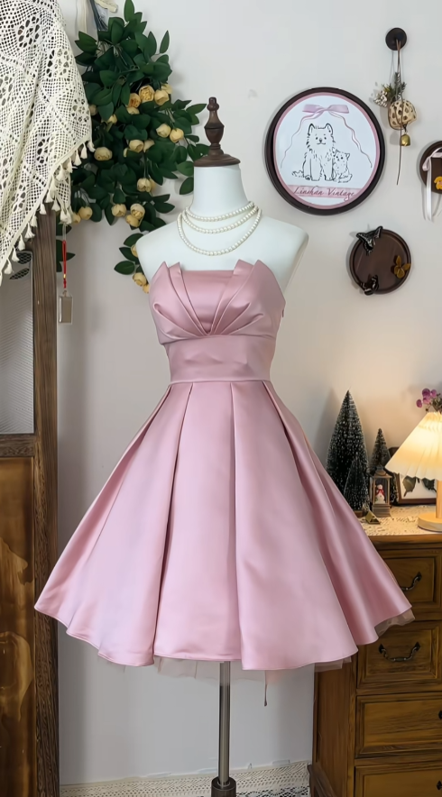 Mignonne Robe de Bal bustier en satin rose, Courte, pour la Danse, Cérémonie de Remise des Diplômes, Soirée, Bal de Fin d'année, Robes de Rentrée N4582