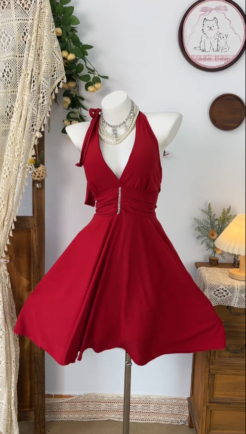 Einfaches A-Linien Neckholder-Kleid Ärmelloses rotes Chiffon-Tanzkleid Abschlussball-Kleid Ballkleid Homecoming-Kleid N4614