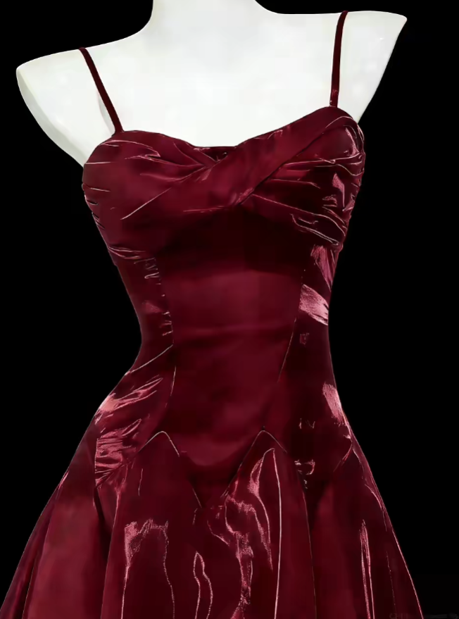 Simple A Line Spaghetti Strap Burgundy Ankle Length Summer Birthday Elegant Outfit Wedding Guest Dresses N4635