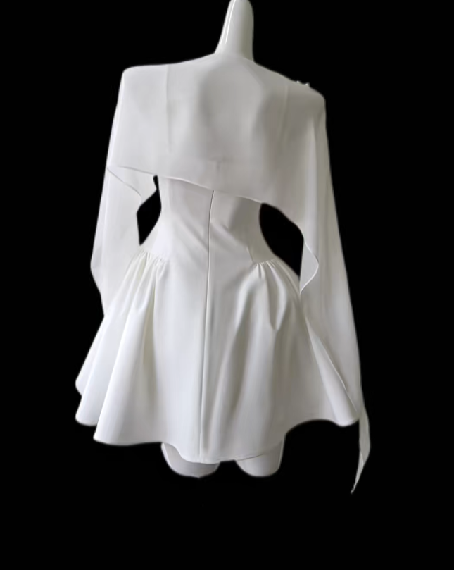 Wunderschönes Ballkleid mit eckigem Ausschnitt, weißem Satin, Mini-Senior, kurzes Hoco-Kleid, Abiballkleider für die High School N4660