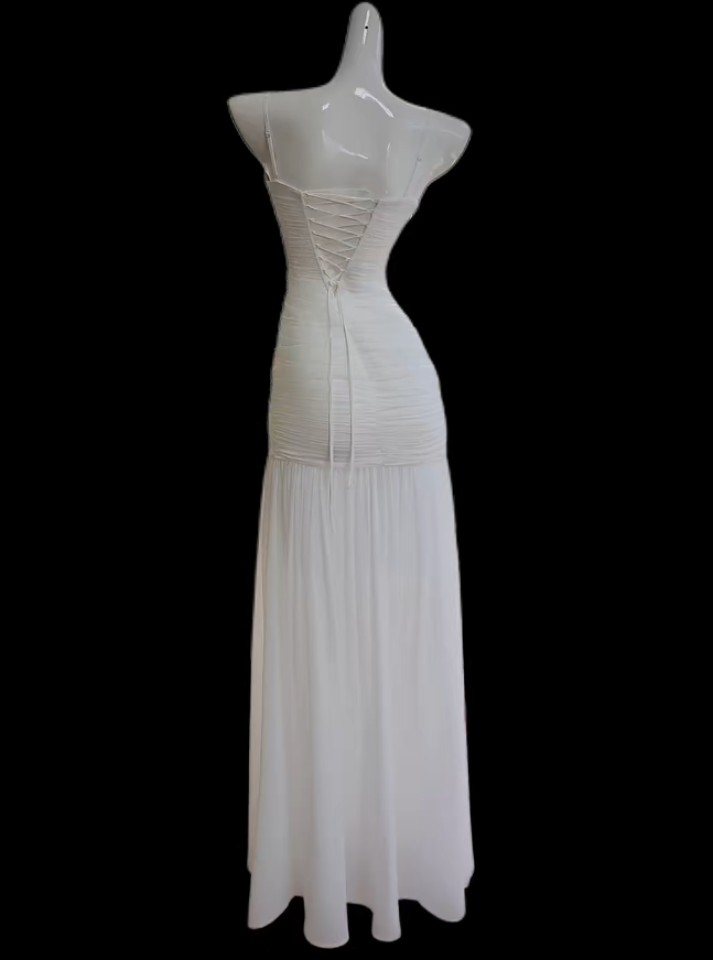 Romantic Mermaid Spaghetti Strap White Ideas For Women Long Birthday Dresses Holiday Summer Outfits N4667