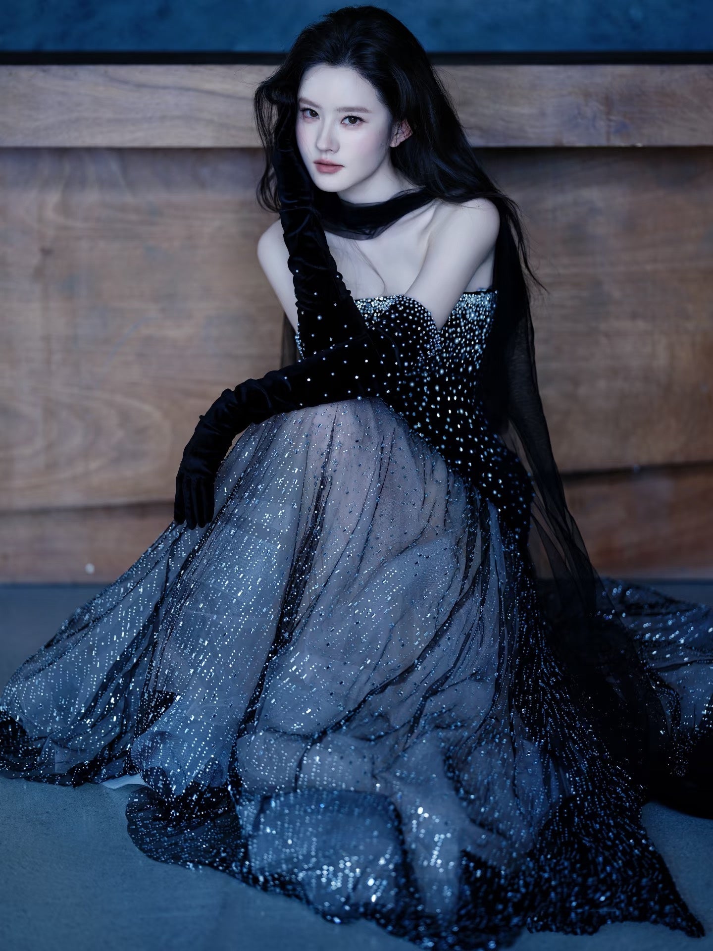 Prinzessin Meerjungfrauen-Abendkleid, trägerlos, schwarz, paillettenbesetzt, lang, formell, 18. Geburtstag, Ballkleid N738