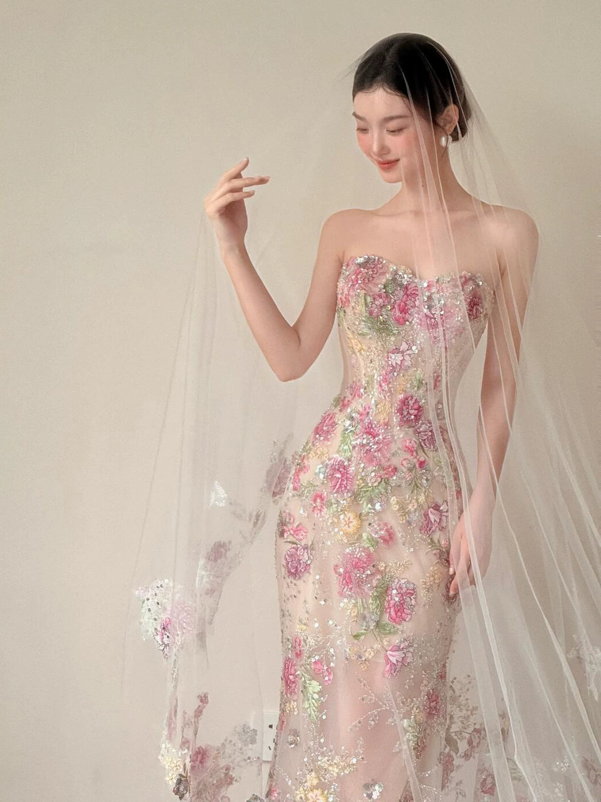 Robe de bal longue sirène bustier en dentelle florale élégante, tenue de soirée dansante, robe de soirée AB2201