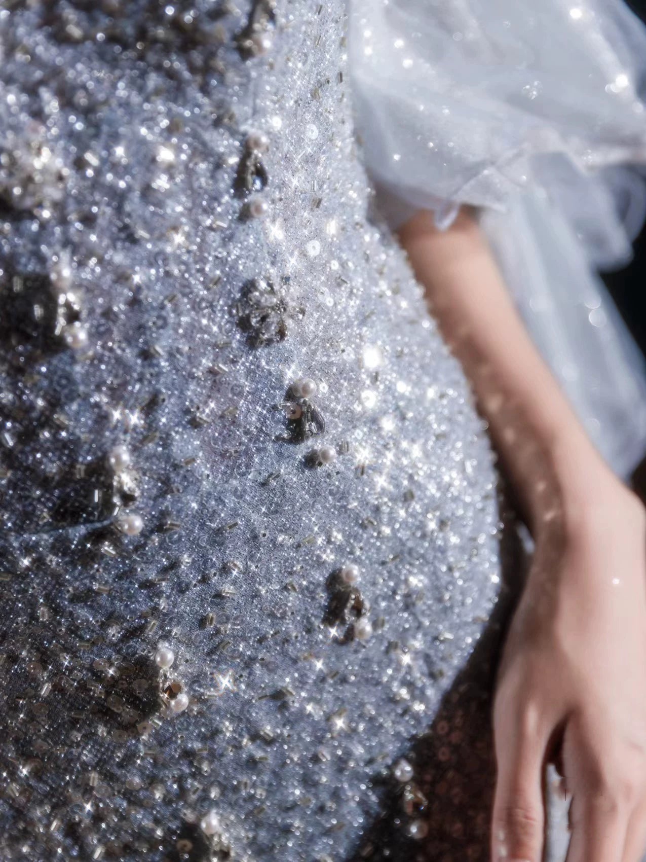 Sparkly Mermaid Evening Dress Strapless Silver Gray Sequins Prom Dress Long Party Dress 21st Birthday Outfits AB2316