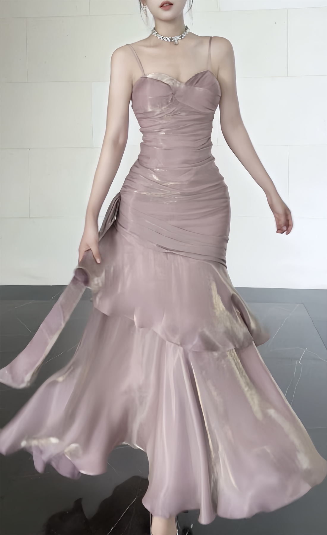 Elegantes, langes, rosafarbenes Meerjungfrauen-Abendkleid mit Spaghettiträgern – perfekt für Highschool-Teenager, Abschlussball, Tanzparty (AB2512)