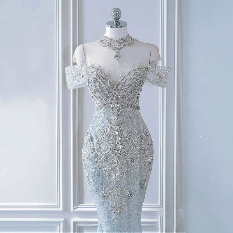 Glitzerndes Meerjungfrauen-Abendkleid, schulterfrei, Pailletten, langes Ballkleid, Partykleid, Outfit zum 21. Geburtstag AB2321