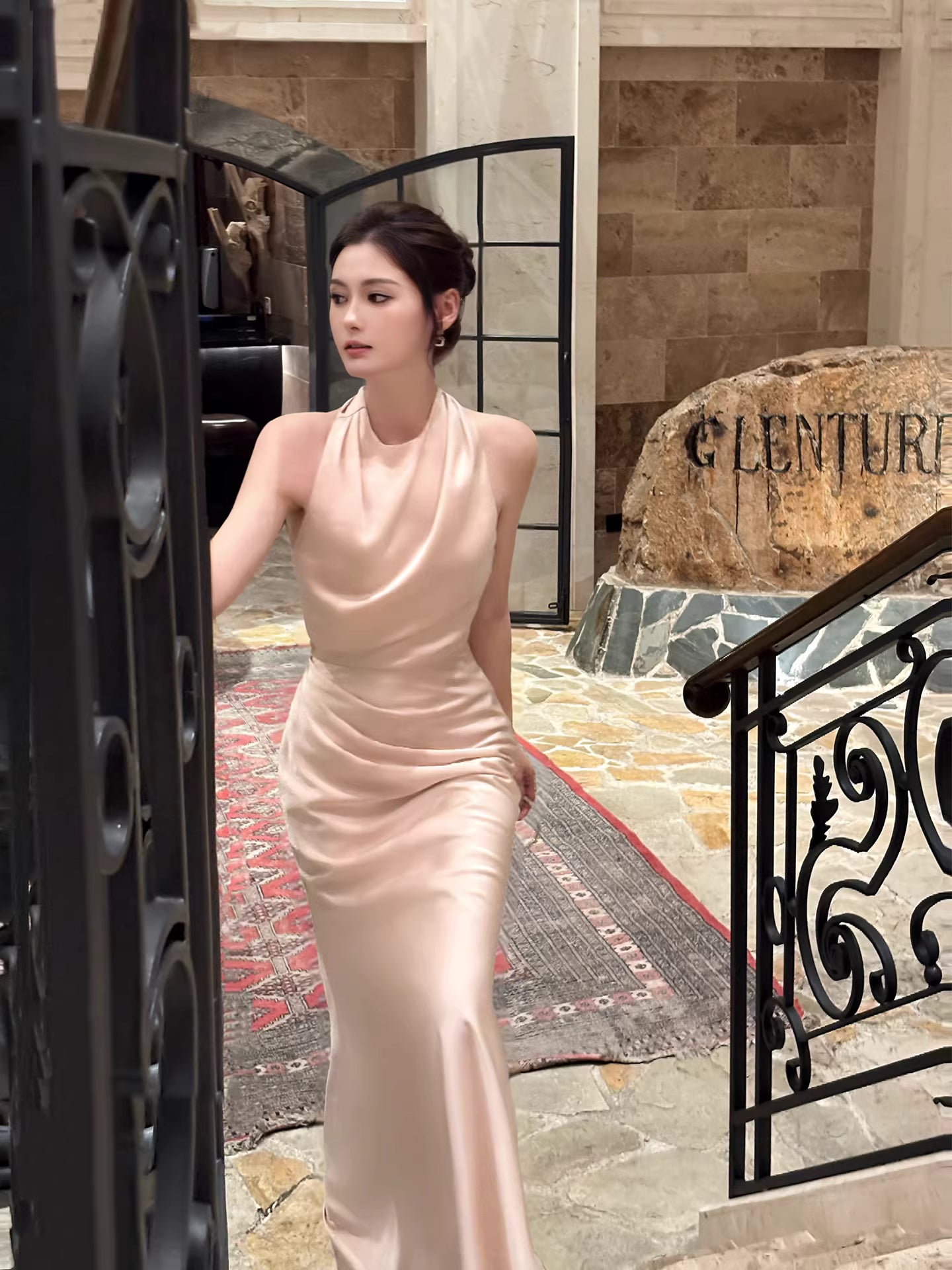 Robe de bal élégante rose sirène dos nu, longueur cheville, tenue de soirée pour les 17 ans et anniversaire AB2486