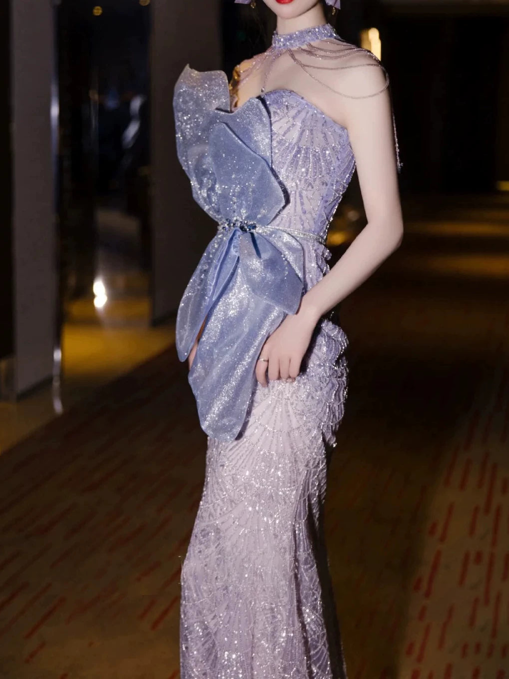 Robe de bal sirène bustier sans manches à sequins, inspiration robe de soirée longue pour un 21e anniversaire AB2286