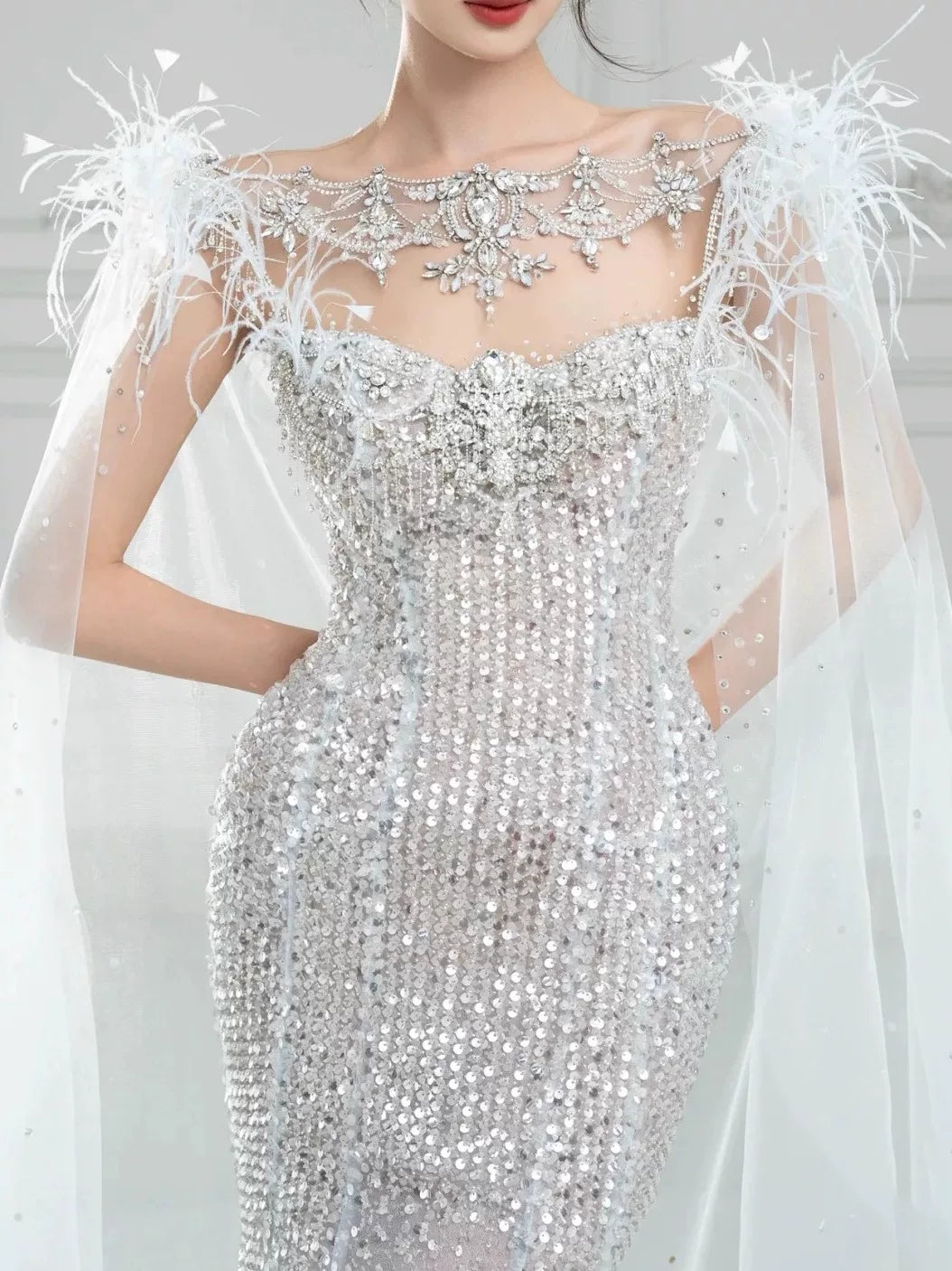 Robe de soirée sirène luxueuse à sequins avec cape, robe de bal longue pour les fêtes, tenue pour un 19e anniversaire AB2326