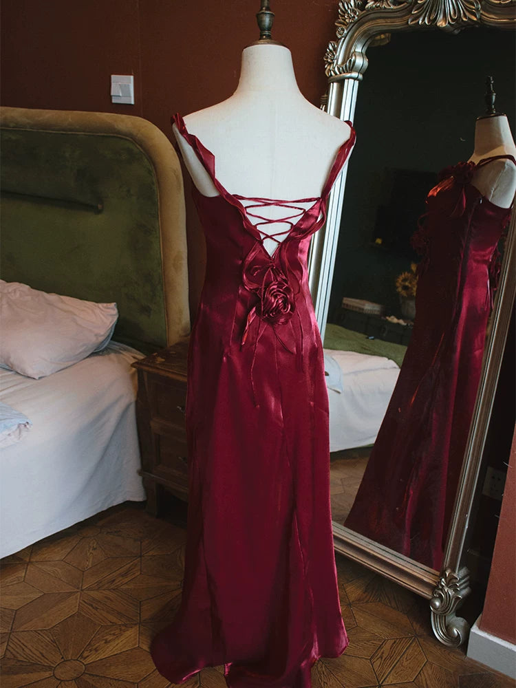 Robe de bal bordeaux sirène vintage années 1950, col en V, inspiration robe de soirée longue, tenue pour un 18e anniversaire AB2377