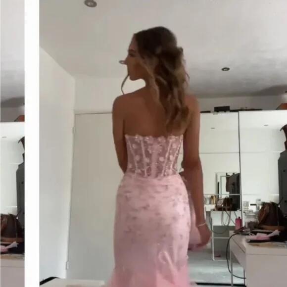 Meerjungfrauen-Abendkleid, ärmellos, Tüll, rosa, lang, elegant, Ballkleid AB942