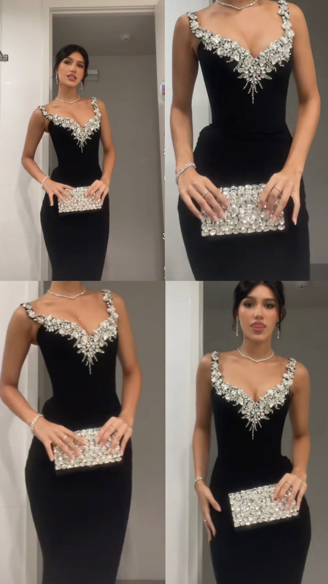 Robe de soirée noire fourreau ornée de perles, robe longue de fête, robe de bal d'anniversaire AB1791