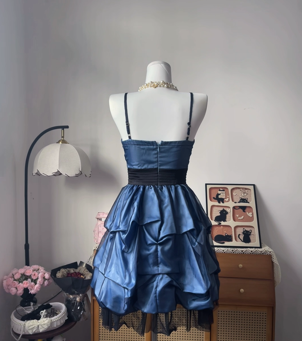 Modest Ball Gown Spaghetti Strap Blue Short High School Homecoming Dress Inspo Ideas Mini Party Dresses RB6967