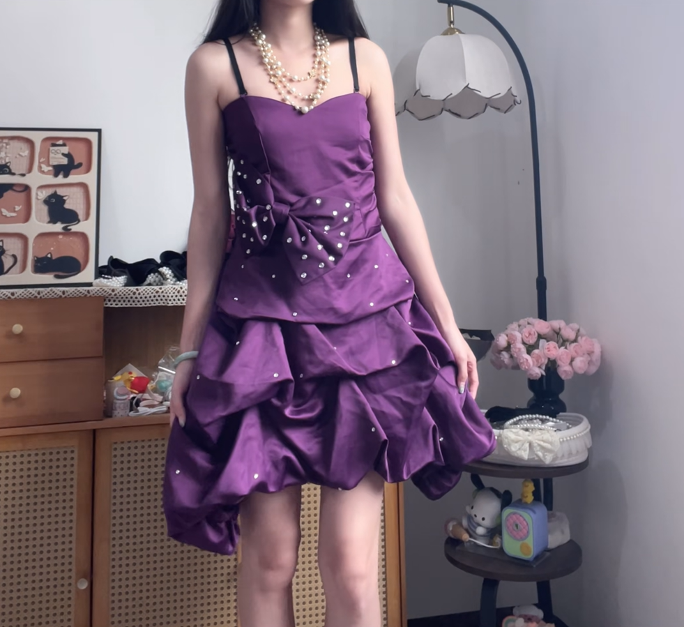 Modest Ball Gown Spaghetti Strap Purple Short High School Homecoming Dress Inspo Ideas Mini Party Dresses RB6975