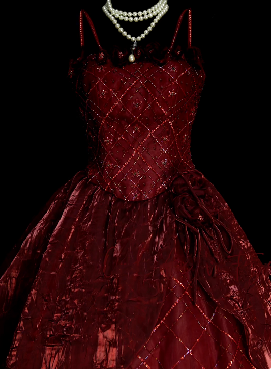 Vintage Ballkleid mit Spaghettiträgern, burgunderrot, Sweet 16 Kleider, Quinceañera Kleid, lang, Vestidos De Fiesta N1322