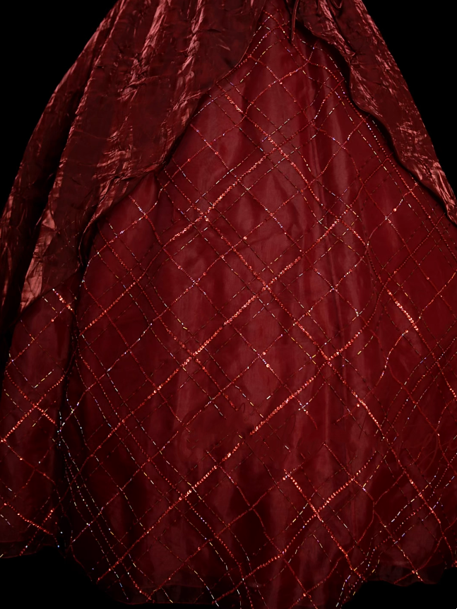 Robe de bal vintage bordeaux à bretelles spaghetti, idéale pour les 16 ans et les quinceañeras (taille 15), référence N1322
