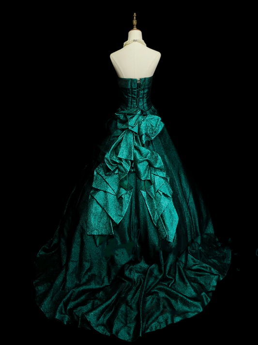 Vintage Ballkleid, trägerlos, dunkelgrüner Satin, Sweet 16 Kleider, Quinceañera Kleid, lang, 15 Vestidos De Fiesta N1324