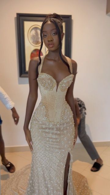 Classy Mermaid Sweetheart Champagner Pailletten Split Lange Ballkleider Abendkleid Geburtstag Outfits Abendkleid RA013