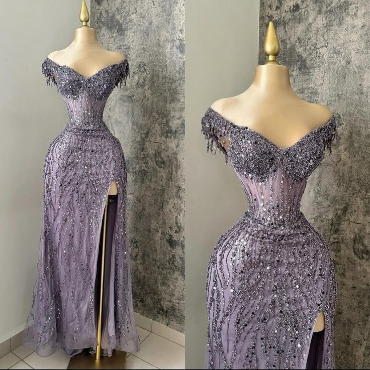 Modern Mermaid Off The Shoulder Light Grape Slit Prom Dresses Formal Dress 18th Birthday Outfits Prom Gown RA046