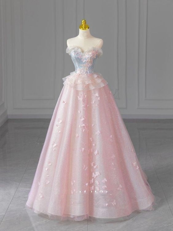 Elegantes Ballkleid Sweetheart Rosa Lagen Spitze Ästhetische Abschlussballkleider Abschlussballkleider Formelle Outfits Abschlusskleid RA089