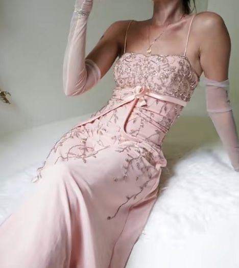 Unique Mermaid Spaghetti Straps Pink Beads Prom Dresses Long Party Dress 18th Birthday Outfits Graduation Dress RB1028
