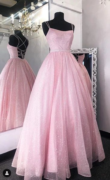 Classy Ball Gown Spaghetti Straps Pink Sequin Prom Dresses Long Party Dress 18th Birthday Outfit Graduation Dress RB1040