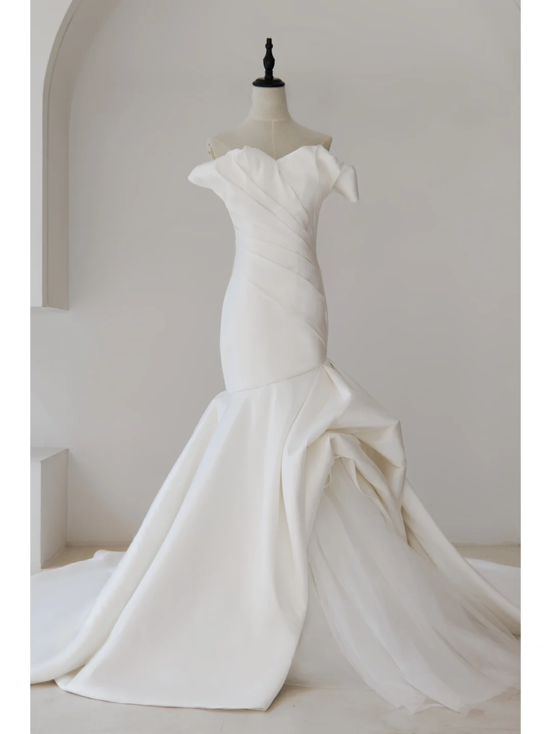 modest mermaid wedding dress Modest Mermaid Sweetheart Satin Pleated Corset Wedding Dress Styles Lo – RubyFashionDress